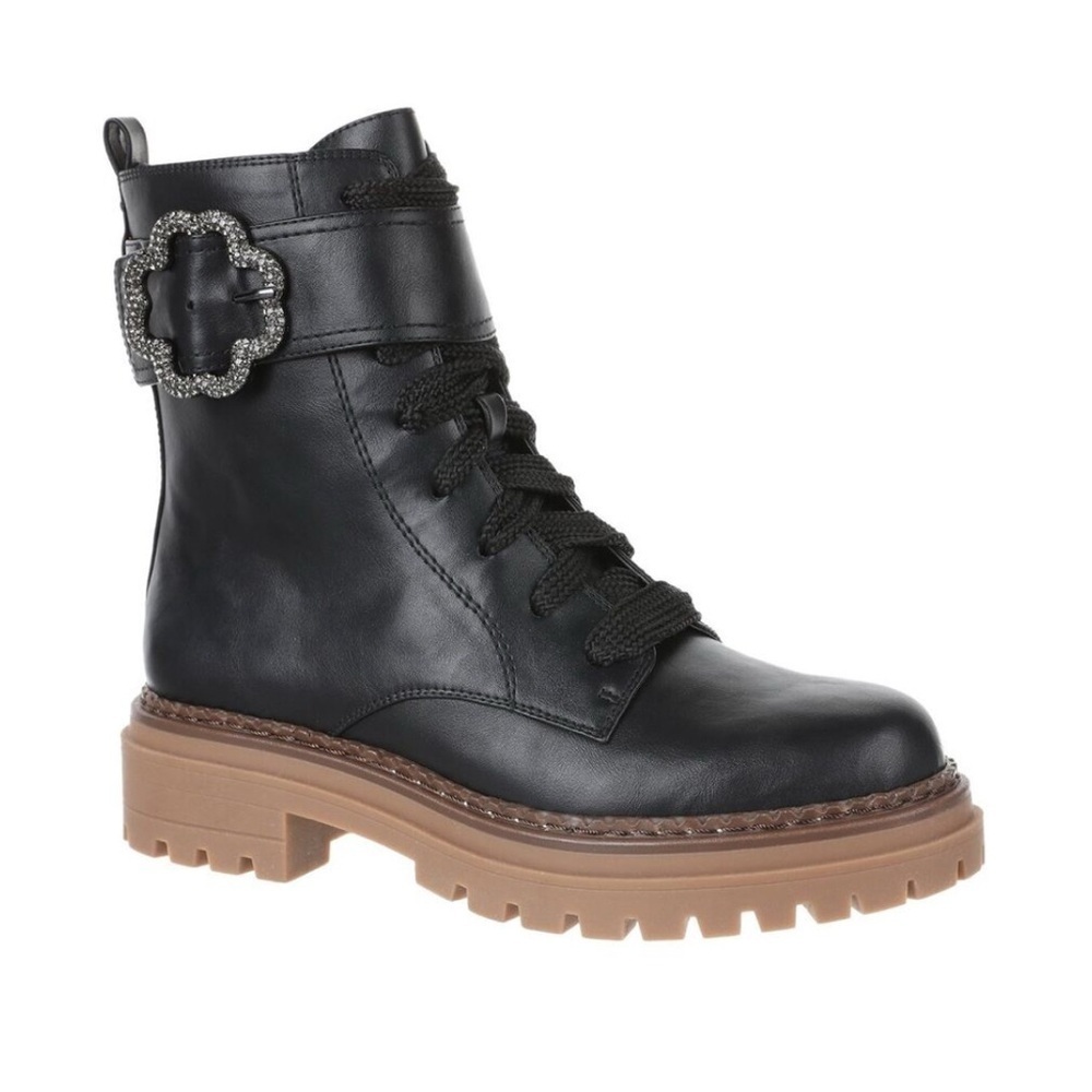 NEW Sam & Libby Vegan Leather Combat boots, lace up/Zipper, black, size 8.5 US